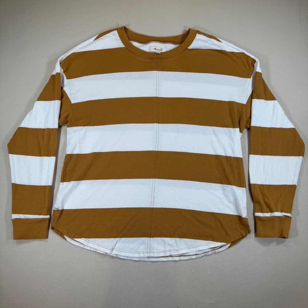 Madewell Womens XXS Mustard Yellow White Striped Long Sleeve Cotton T-Shirt